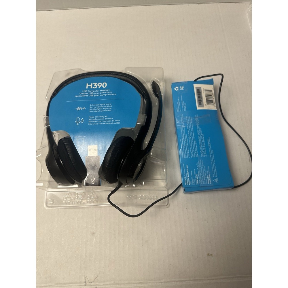 Logitech H390 USB Computer Headset Noise-Canceling Mic Black - NEW Open Box